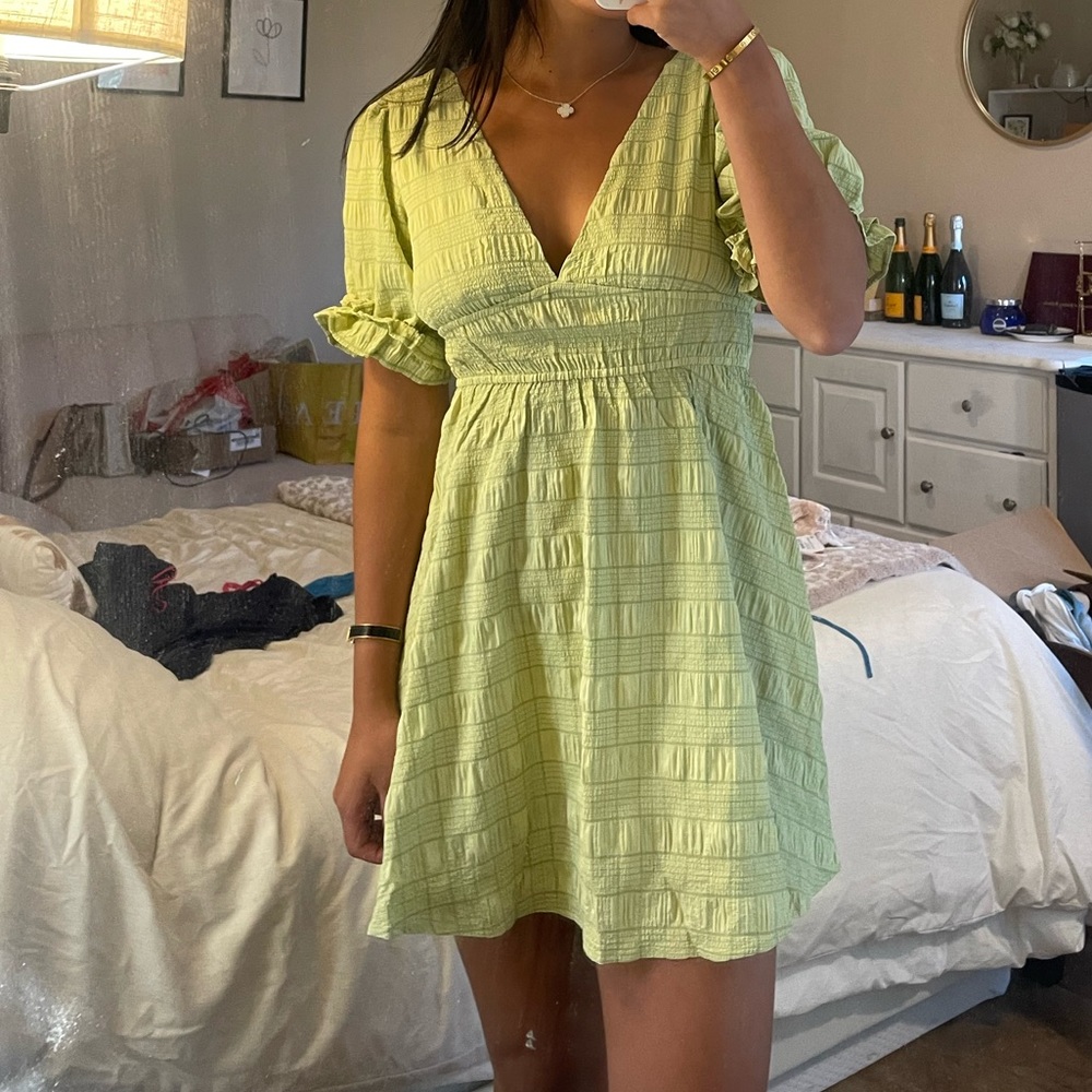 Green gingham summer dress
